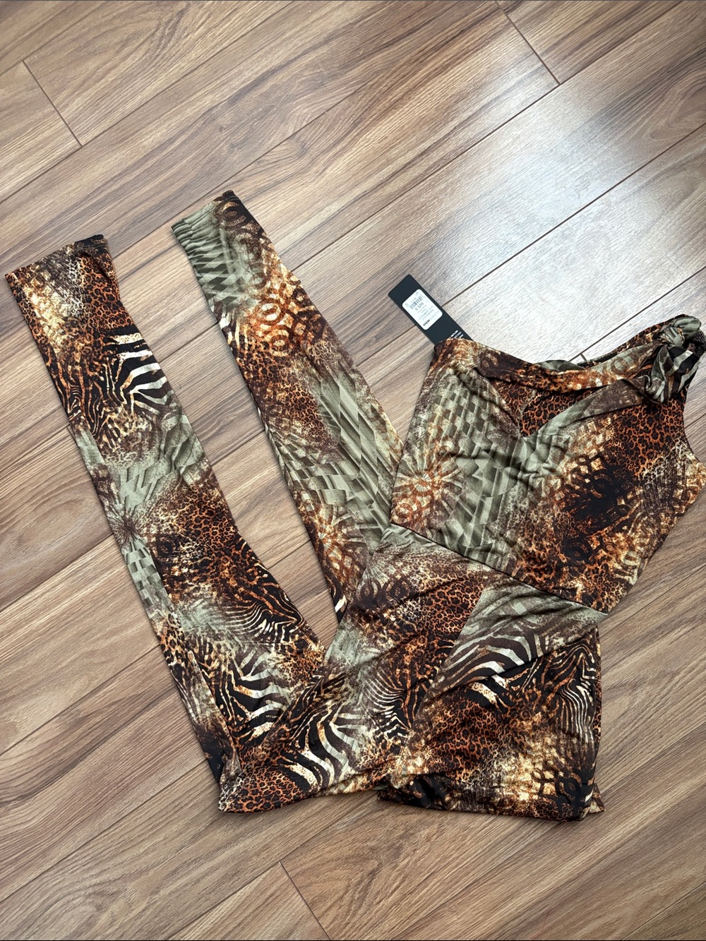 Fashion Nova Animal Print Leggings & Jumpsuit Set - Brown Multi